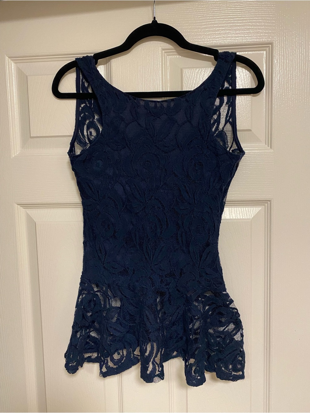 Vintage Havana Navy Floral Lace Peplum Tank